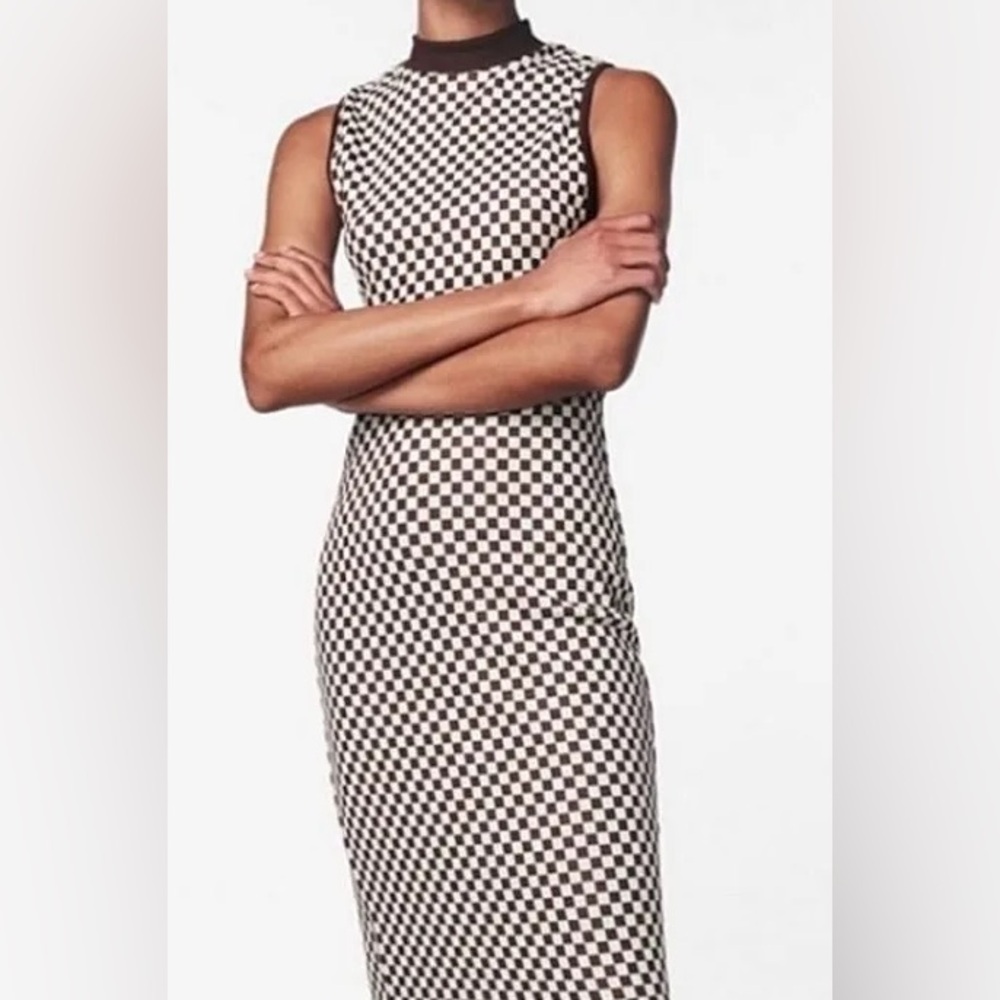 Checkered Brown and White sweater Dress